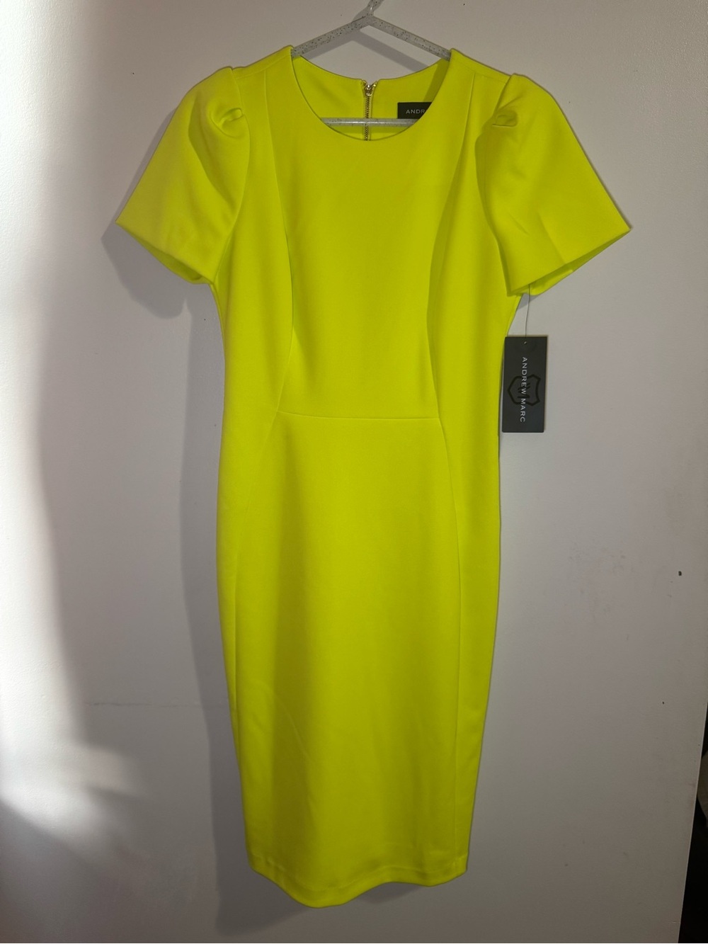 Andrew Marc Neon Lime Midi Sheath Dress
